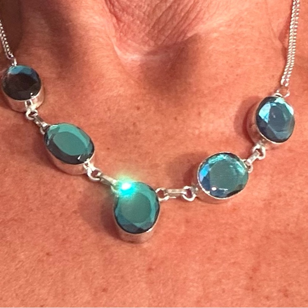 Blue Topaz set in Sterling Silver Necklace